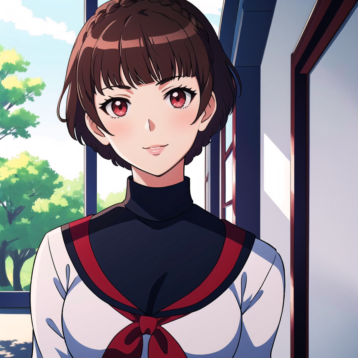 00552-3697410896-Niijima Makoto _(Persona 5_), 1girl, niijima makoto, solo, brown hair, crown braid, braid, short hair, looking at viewer, red ey.png